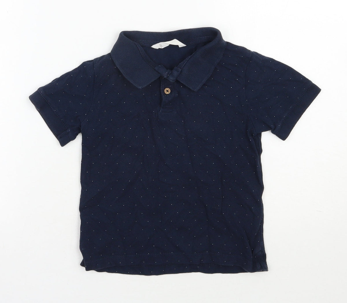 Additional front view of Mango boys’ blue spotted cotton basic polo, size 6, years collared button