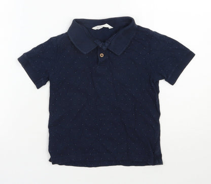 Additional front view of Mango boys’ blue spotted cotton basic polo, size 6, years collared button