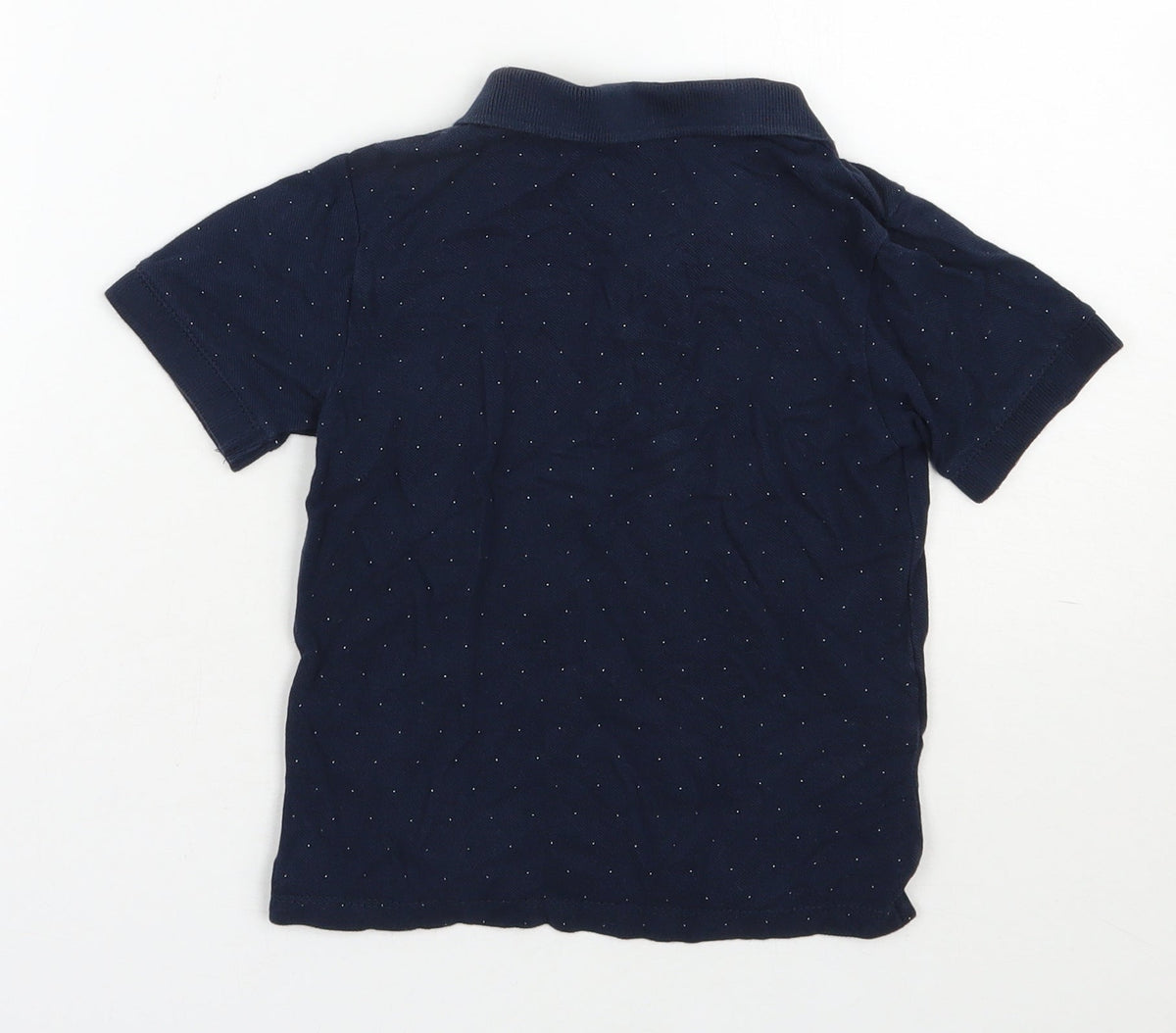 Back view of Mango boys’ blue spotted cotton basic polo, size 6, years collared button