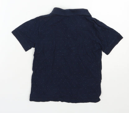 Back view of Mango boys’ blue spotted cotton basic polo, size 6, years collared button