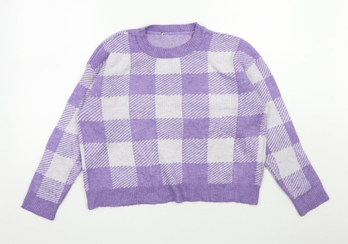 Primark Womens Purple Round Neck Check Acrylic Pullover Jumper Size 12