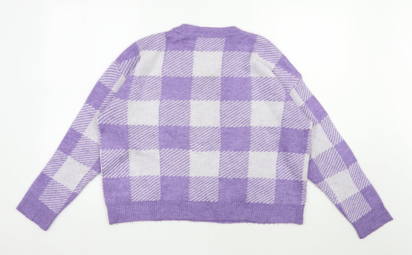 Primark Womens Purple Round Neck Check Acrylic Pullover Jumper Size 12