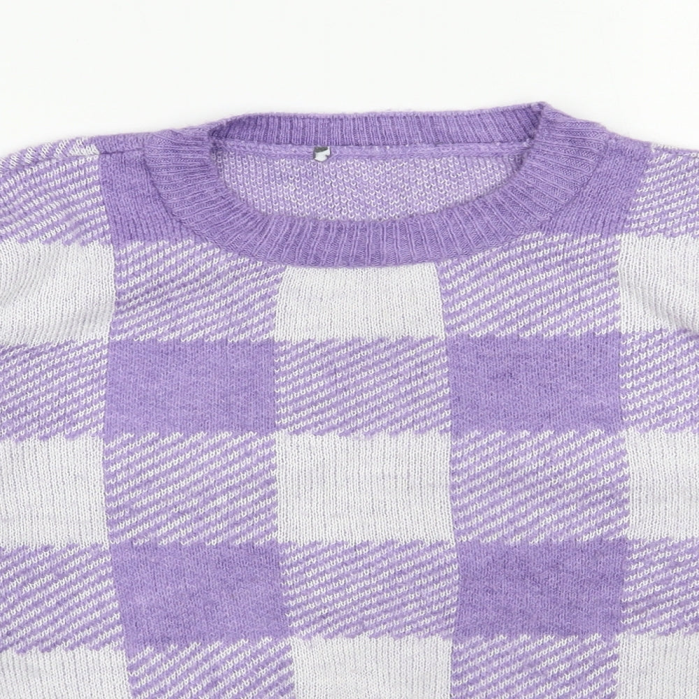 Primark Womens Purple Round Neck Check Acrylic Pullover Jumper Size 12