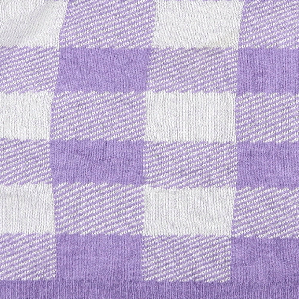 Primark Womens Purple Round Neck Check Acrylic Pullover Jumper Size 12