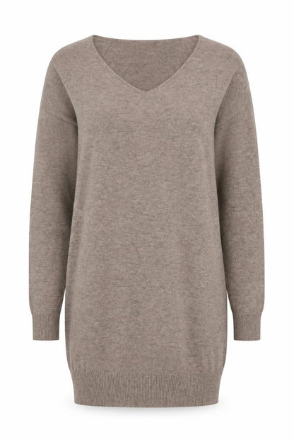 Front view of Beauty women’s brown v-neck viscose jumper, size S