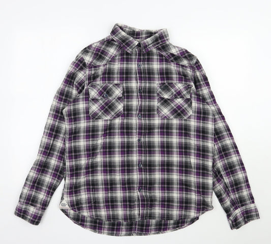 UNION MADE Mens Grey Plaid Cotton  Button-Up Size L Collared Button