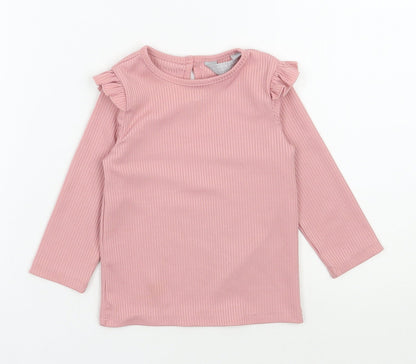 Additional front view of Primark girls’ pink polyester pullover casual, size 9-12, months round neck pullover