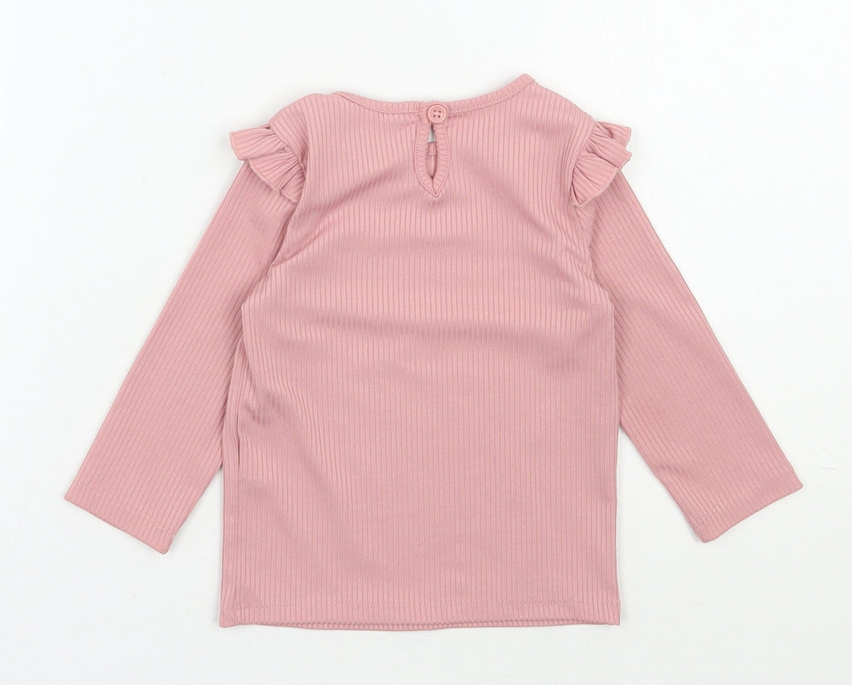 Back view of Primark girls’ pink polyester pullover casual, size 9-12, months round neck pullover