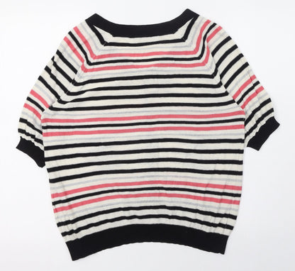 Nougat Womens Ivory Scoop Neck Striped Cotton Cardigan Jumper Size 4