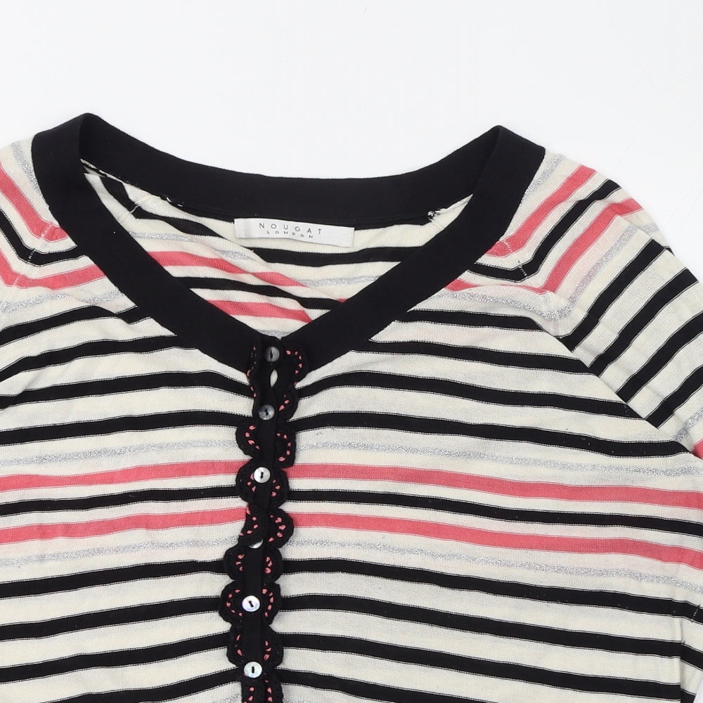 Nougat Womens Ivory Scoop Neck Striped Cotton Cardigan Jumper Size 4