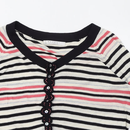 Nougat Womens Ivory Scoop Neck Striped Cotton Cardigan Jumper Size 4