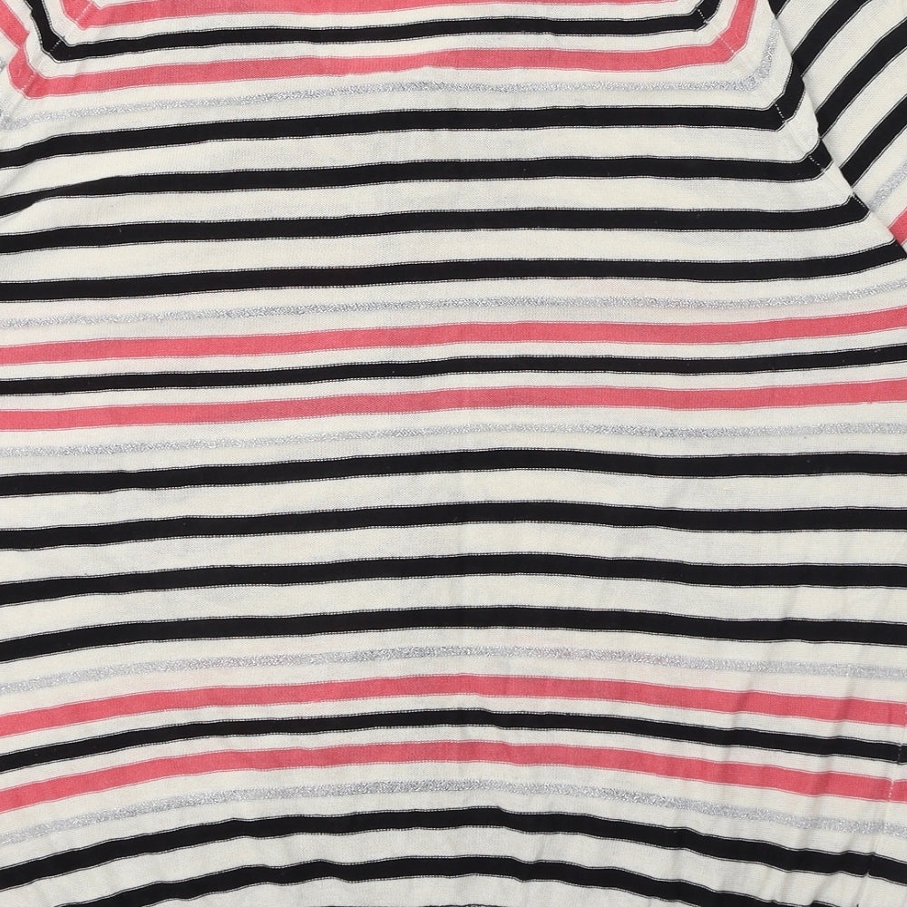 Nougat Womens Ivory Scoop Neck Striped Cotton Cardigan Jumper Size 4