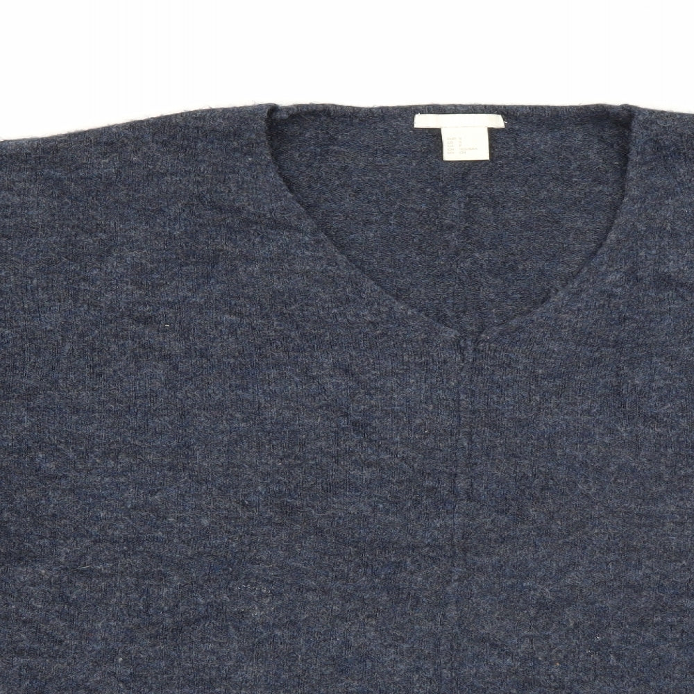 H&M Womens Blue V-Neck  Acrylic Pullover Jumper Size S