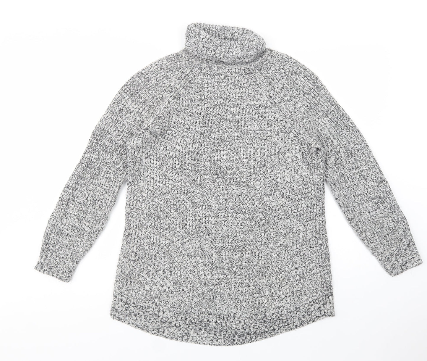 H&M Womens Grey Roll Neck  Cotton Tunic Jumper Size S