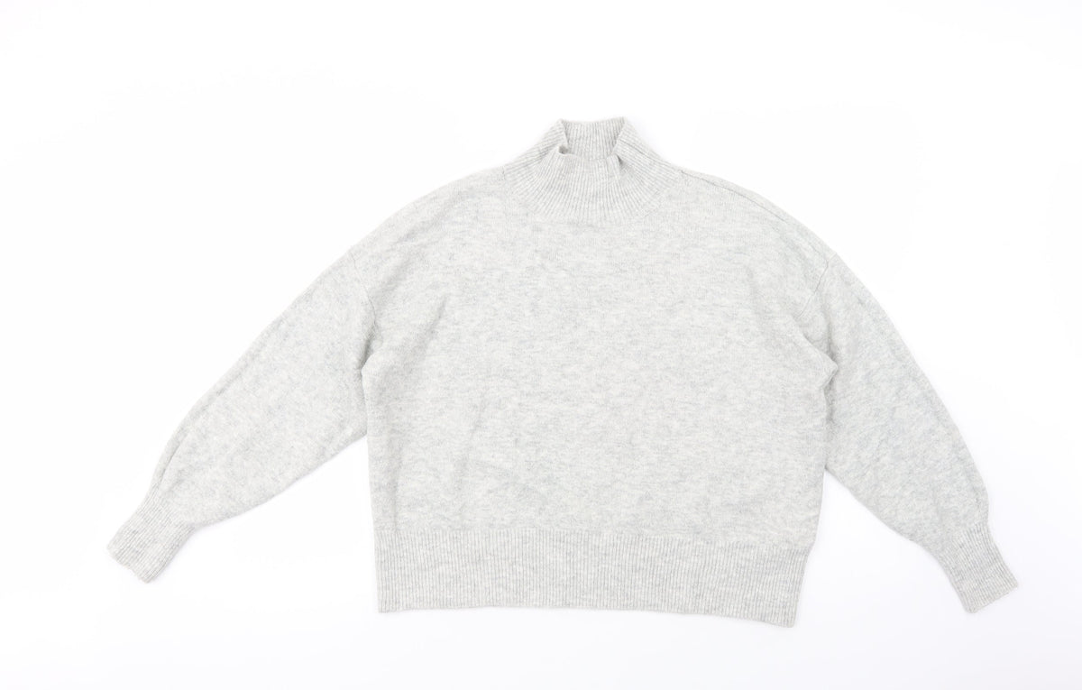 Additional front view of H&N women’s grey high neck acrylic jumper, size M
