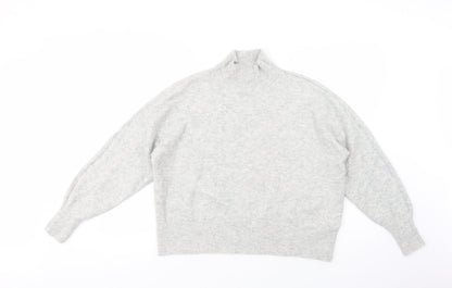 Additional front view of H&N women’s grey high neck acrylic jumper, size M