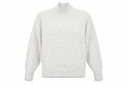 Front view of H&N women’s grey high neck acrylic jumper, size M
