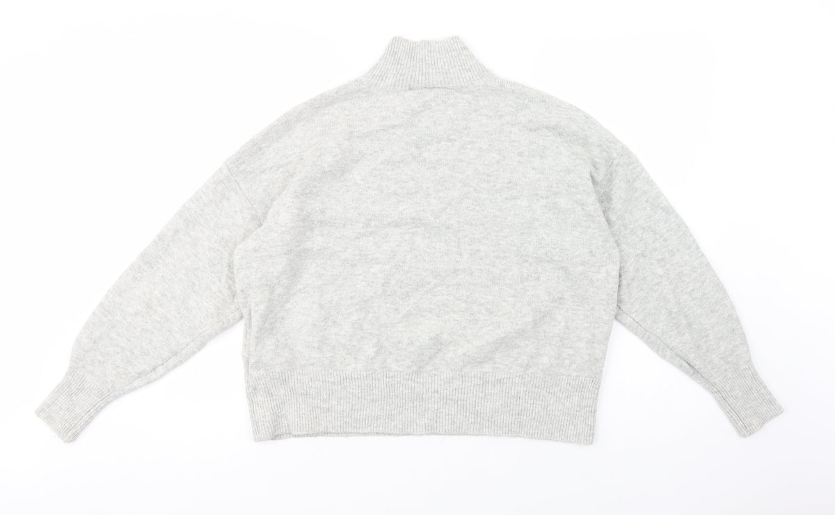 Back view of H&N women’s grey high neck acrylic jumper, size M