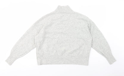 Back view of H&N women’s grey high neck acrylic jumper, size M