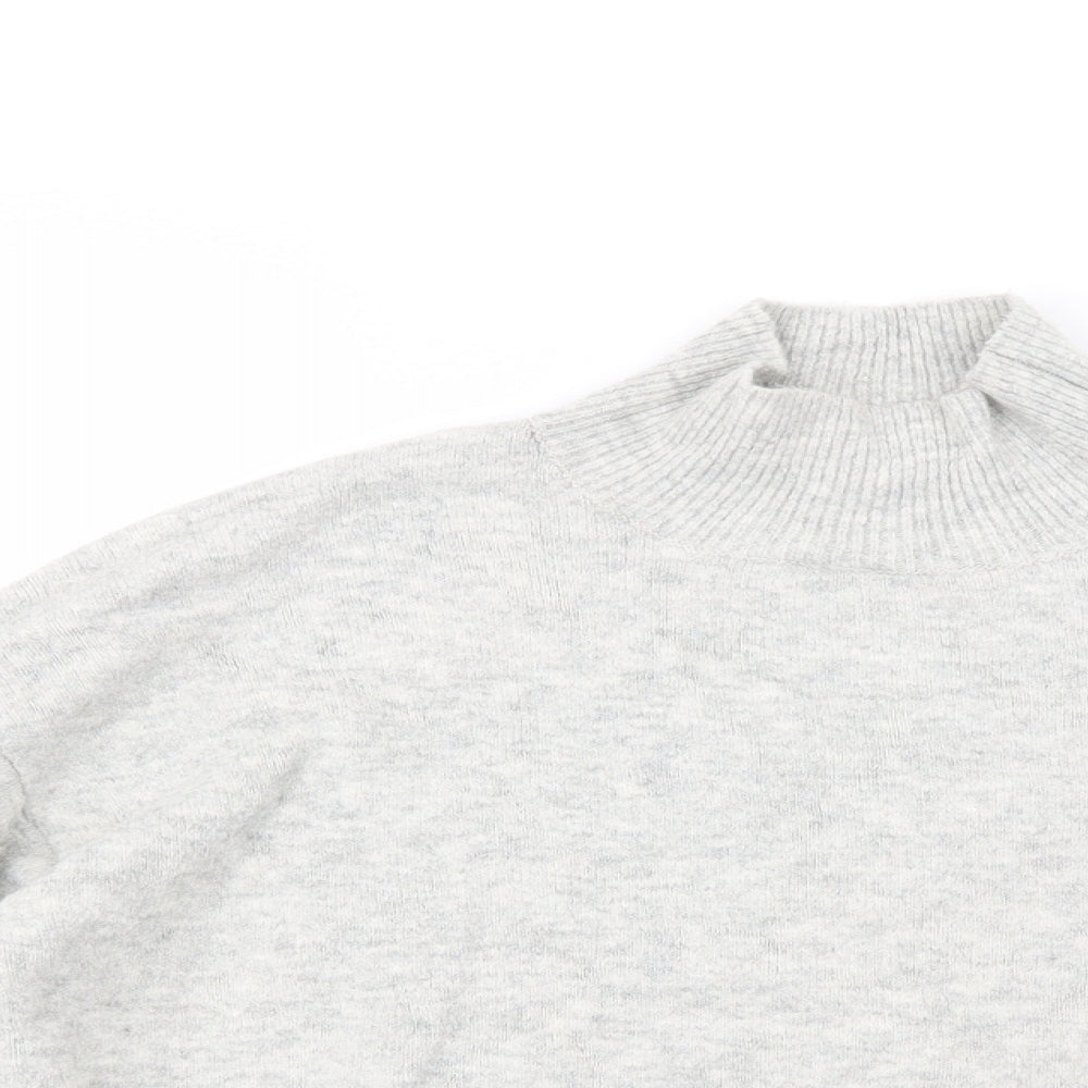 Close-up detail of H&N women’s grey high neck acrylic jumper, size M