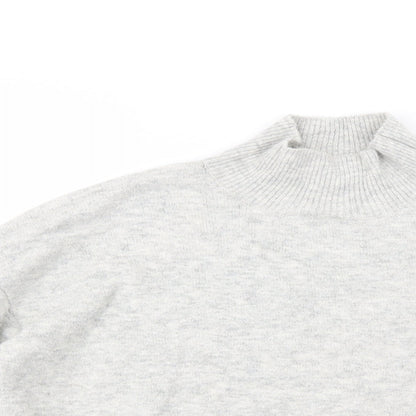 Close-up detail of H&N women’s grey high neck acrylic jumper, size M