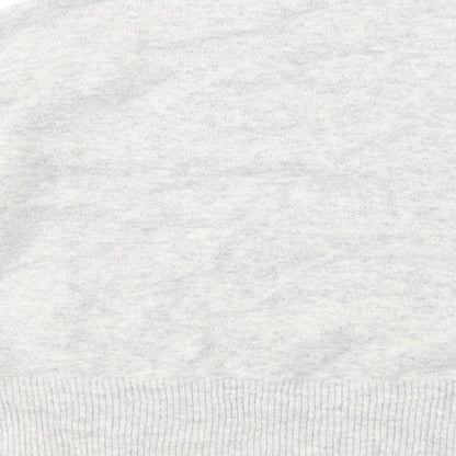 Brand and care label for H&N women’s grey high neck acrylic jumper, size M