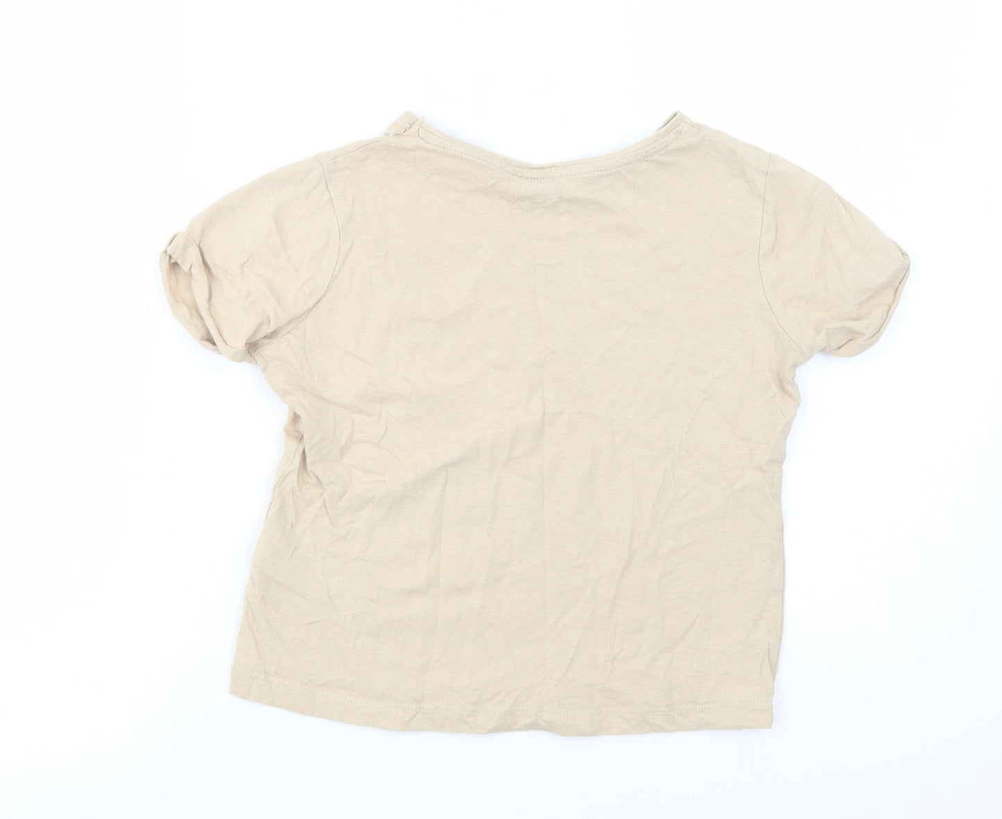 Primark Girls Beige  Cotton Basic T-Shirt Size 9-10 Years Crew Neck Pullover - No Bad Days