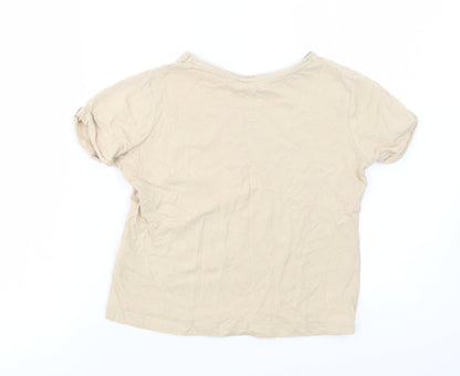 Primark Girls Beige  Cotton Basic T-Shirt Size 9-10 Years Crew Neck Pullover - No Bad Days