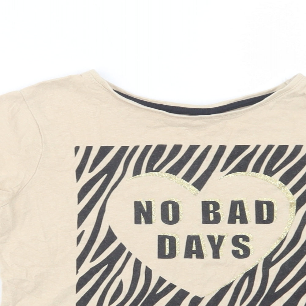 Primark Girls Beige  Cotton Basic T-Shirt Size 9-10 Years Crew Neck Pullover - No Bad Days