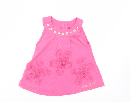 Dunnes Stores Baby Pink  Cotton Tunic Tank Size 6-9 Months Crew Neck Button