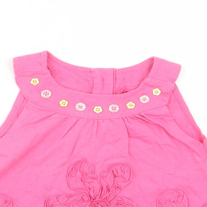Dunnes Stores Baby Pink  Cotton Tunic Tank Size 6-9 Months Crew Neck Button