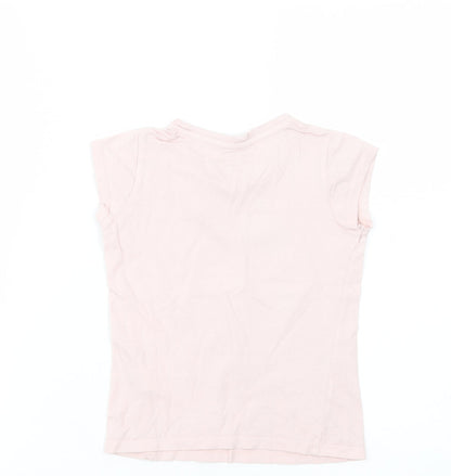 Young Style Girls Pink  Cotton Pullover T-Shirt Size 5-6 Years Crew Neck Pullover - Pineapple
