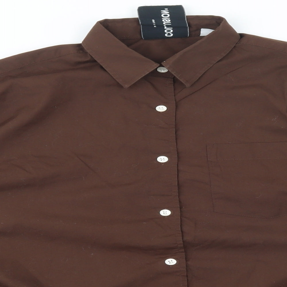 Womens UK Size 4 COLLUSION Brown Basic Button-Up