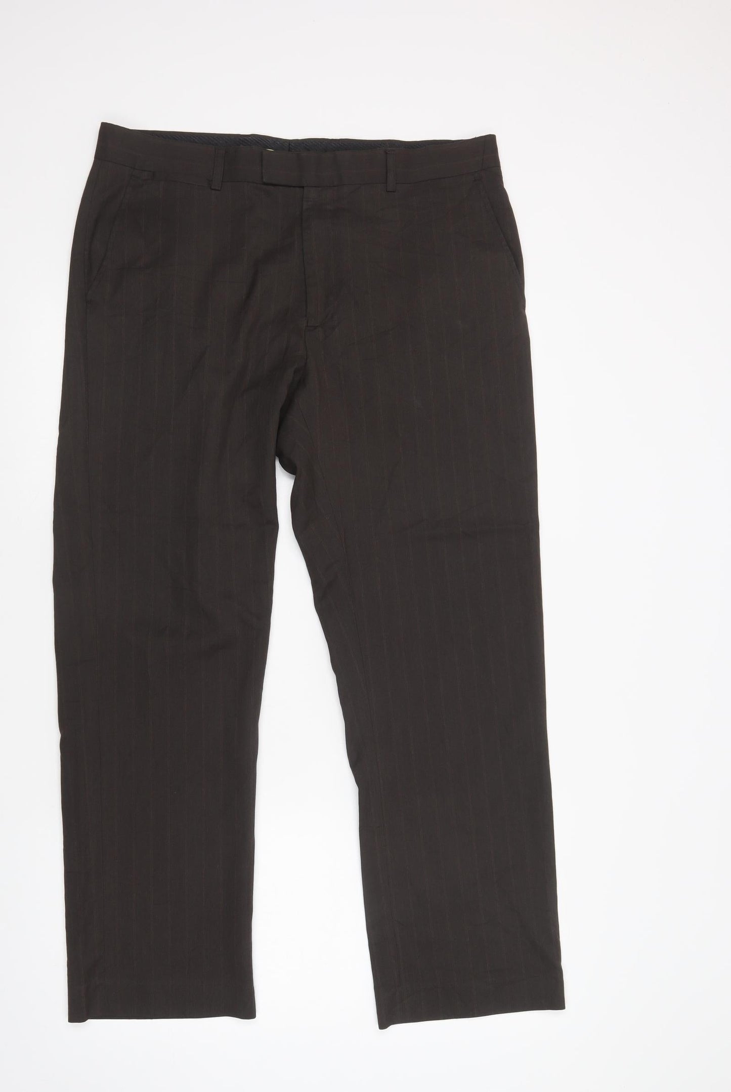 Burton Mens Brown Striped Polyester Dress Pants Trousers Size 38 in L31 in Regular Button