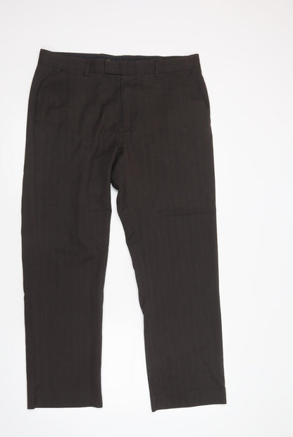 Burton Mens Brown Striped Polyester Dress Pants Trousers Size 38 in L31 in Regular Button