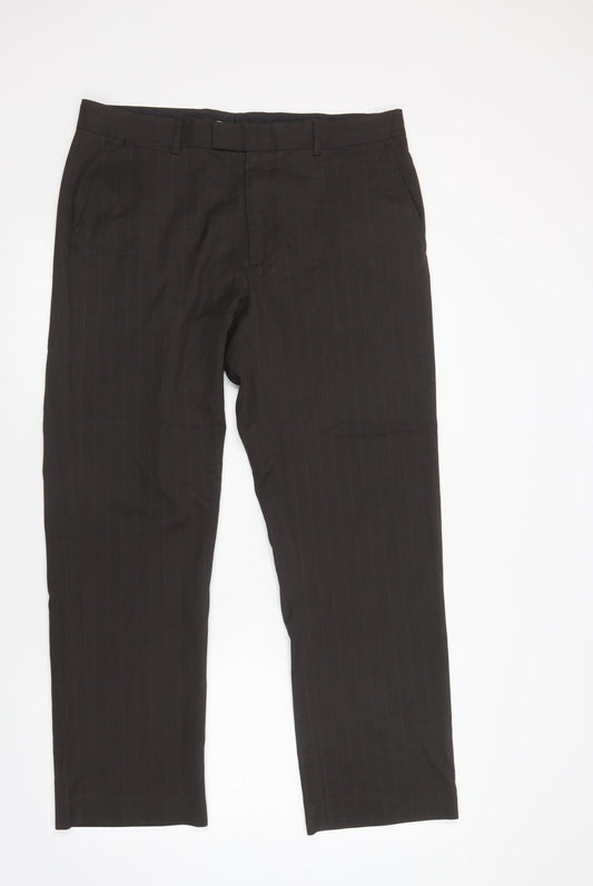 Burton Mens Brown Striped Polyester Dress Pants Trousers Size 38 in L31 in Regular Button