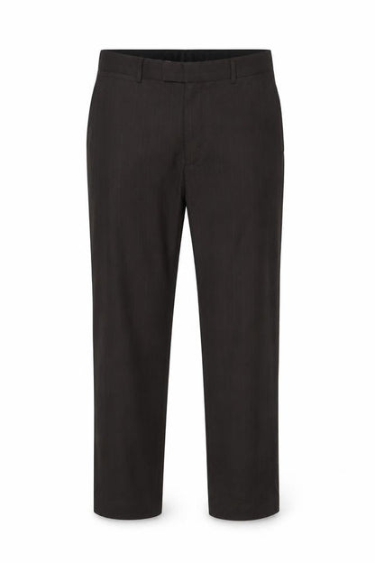 Front view of Burton men’s brown striped polyester dress pants trousers, size 38, in, 31-inch leg regular button