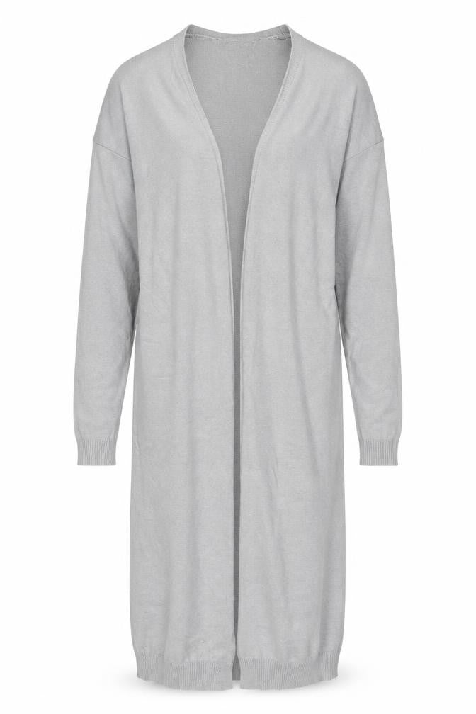 Front view of Peacocks women’s grey v-neck acrylic cardigan jumper, size S