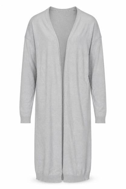 Front view of Peacocks women’s grey v-neck acrylic cardigan jumper, size S
