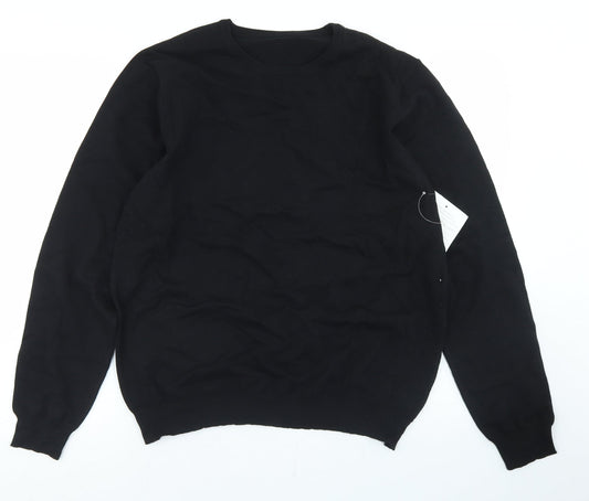 Preworn Mens Black Crew Neck  Cotton Pullover Jumper Size M