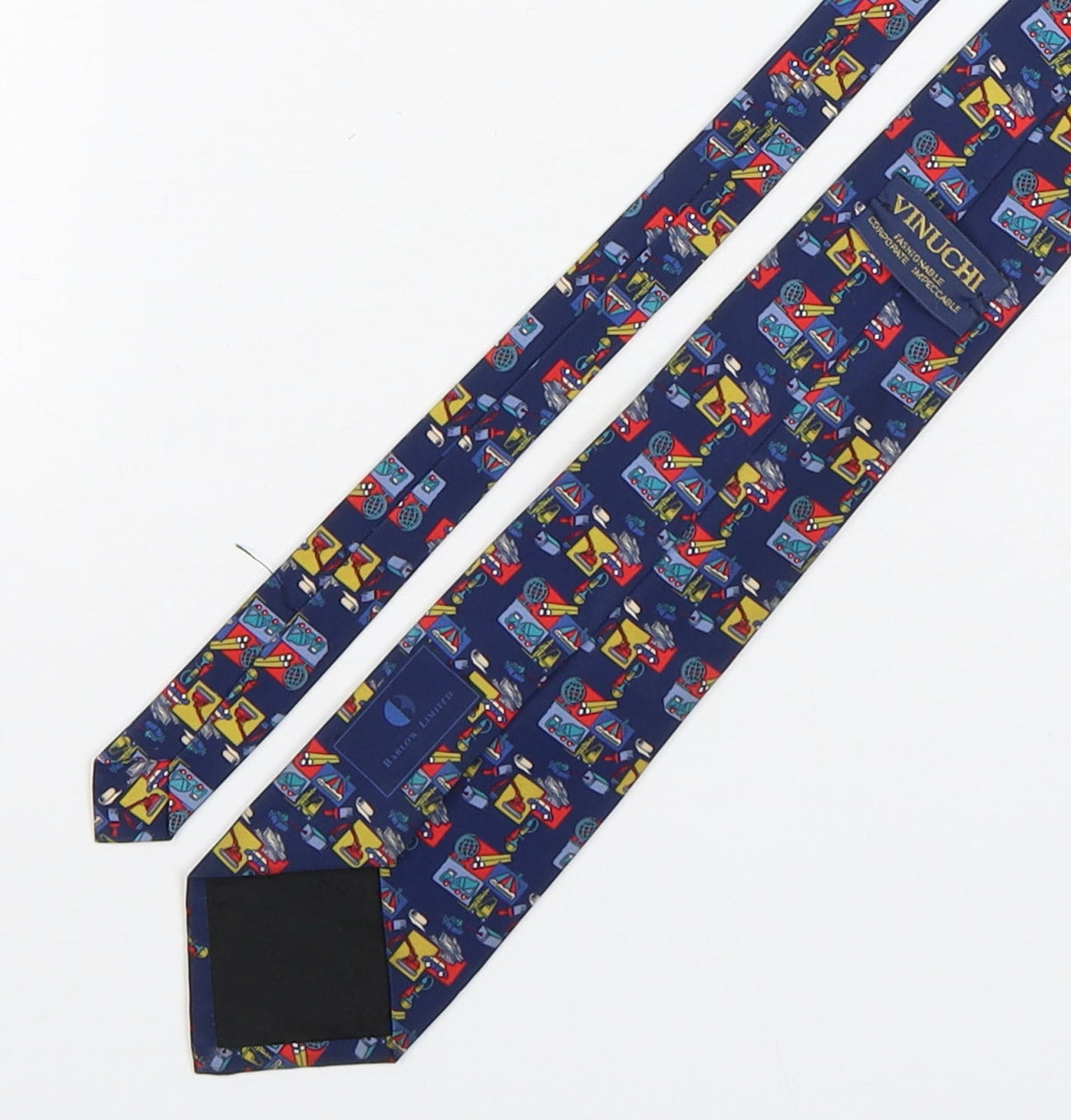 Back view of Vinuchi men’s multicoloured geometric polyester pointed tie one size - diggers & trucks