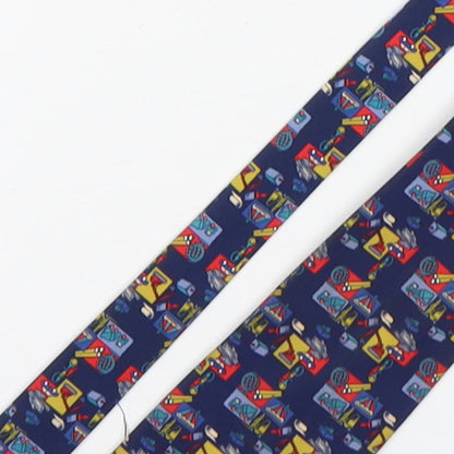Close-up detail of Vinuchi men’s multicoloured geometric polyester pointed tie one size - diggers & trucks