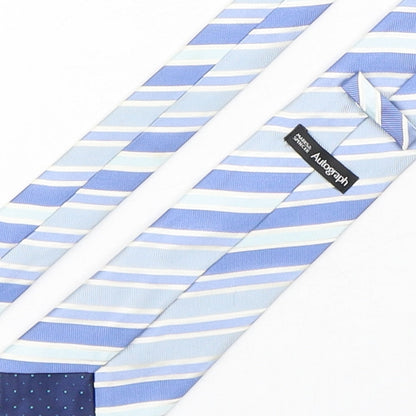 Autograph Mens Blue Striped Silk Pointed Tie One Size