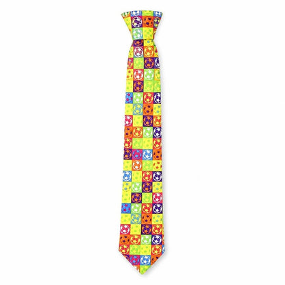 Front view of Tin Can Man men’s multicoloured geometric polyester pointed tie one size - football