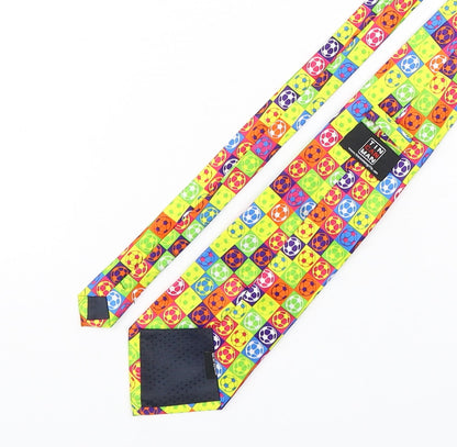 Tin Can Man Mens Multicoloured Geometric Polyester Pointed Tie One Size - Football