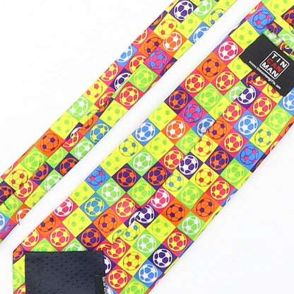 Tin Can Man Mens Multicoloured Geometric Polyester Pointed Tie One Size - Football