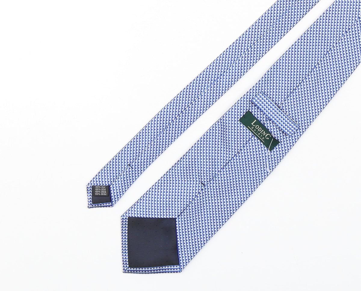 Back view of Loding men’s blue plaids & checks silk pointed tie one size