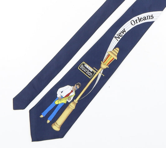 Front view of A Rodgers men’s blue geometric polyester pointed tie one size - new orleans