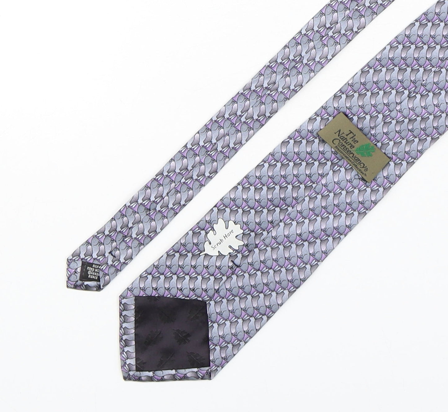 The Nature Conservancy Mens Grey Geometric Silk Pointed Tie One Size - Rabbit Print