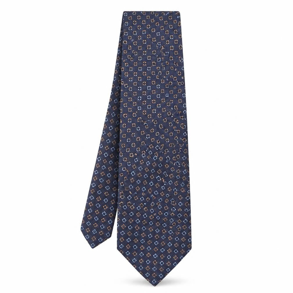 Mens Havana Blue Geometric  Pointed Tie
